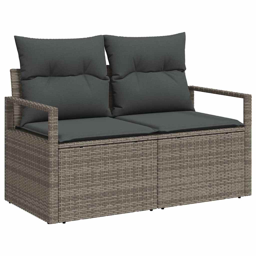 10 teiliges Garten Sofa Set mit Kissen Grau Poly Rattan Akazie