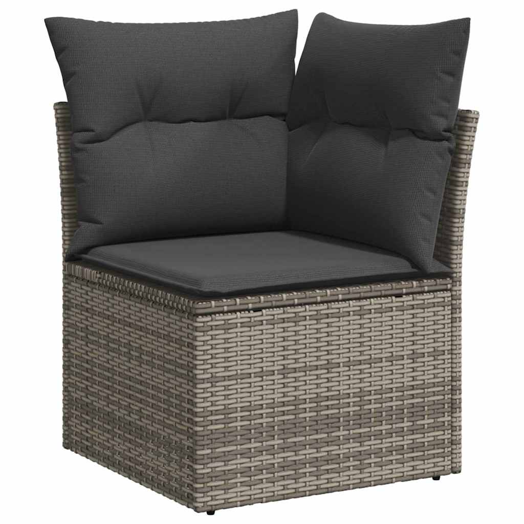 10 teiliges Garten Sofa Set mit Kissen Grau Poly Rattan Akazie