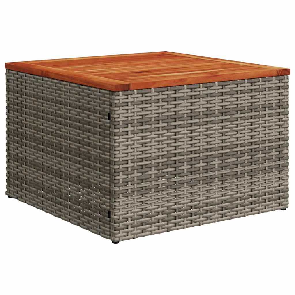10 teiliges Garten Sofa Set mit Kissen Grau Poly Rattan Akazie