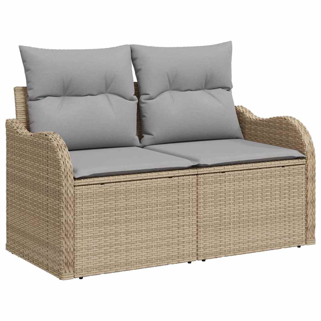 10-teilige Garten Sofa Set mit Kissen Beige Poly Rattan
