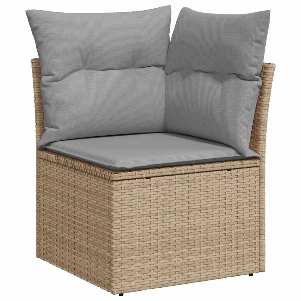 10-teilige Garten Sofa Set mit Kissen Beige Poly Rattan