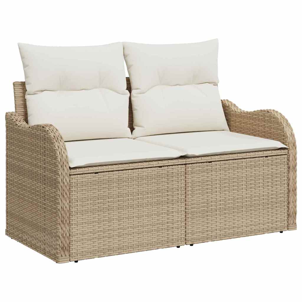 10-teilige Garten Sofa Set mit Kissen Beige Poly Rattan
