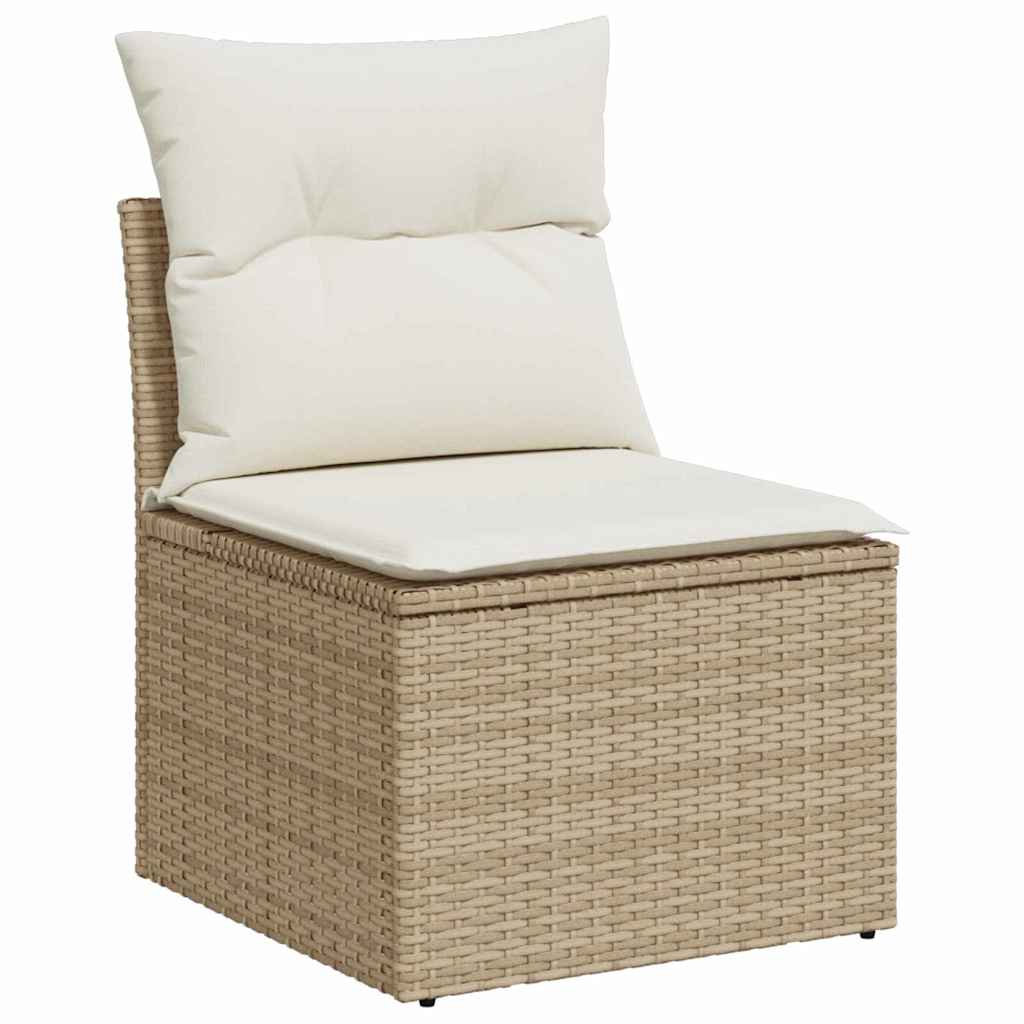 10-teilige Garten Sofa Set mit Kissen Beige Poly Rattan