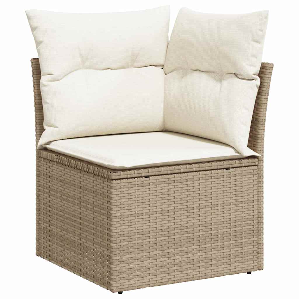 10-teilige Garten Sofa Set mit Kissen Beige Poly Rattan