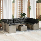 10 Teile Garten Sofa Set mit Kissen Grau Poly Rattan