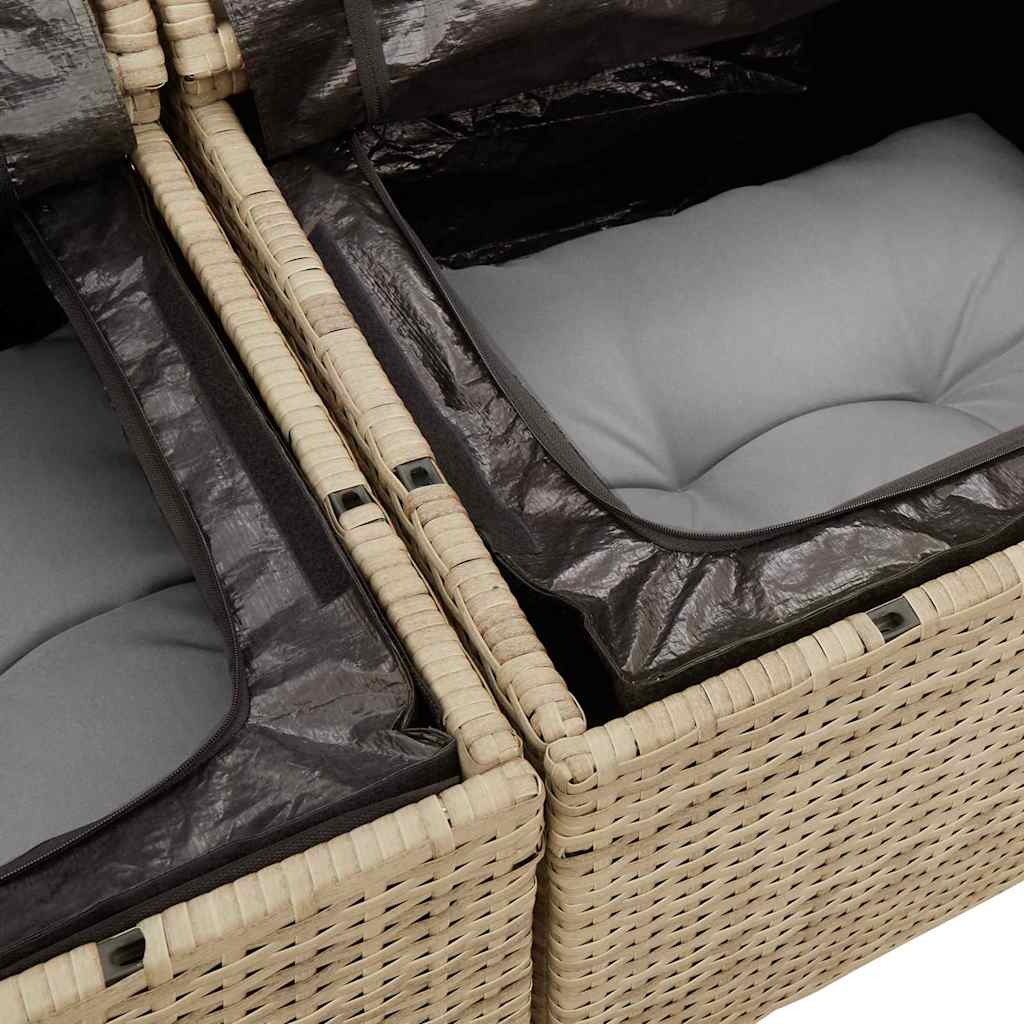 10-teilige Garten Sofa Set mit Kissen Beige Poly Rattan Akazie