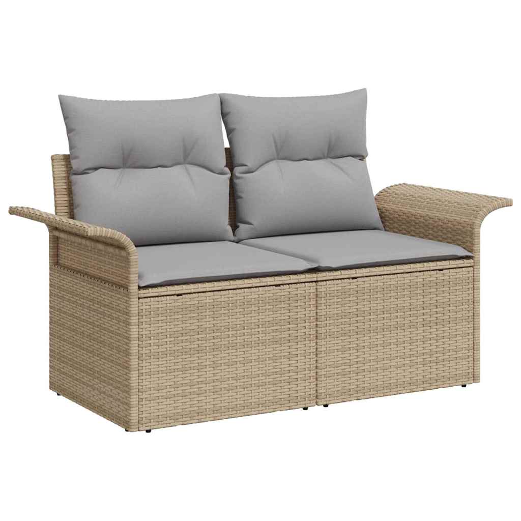 10-teilige Garten Sofa Set mit Kissen Beige Poly Rattan Akazie
