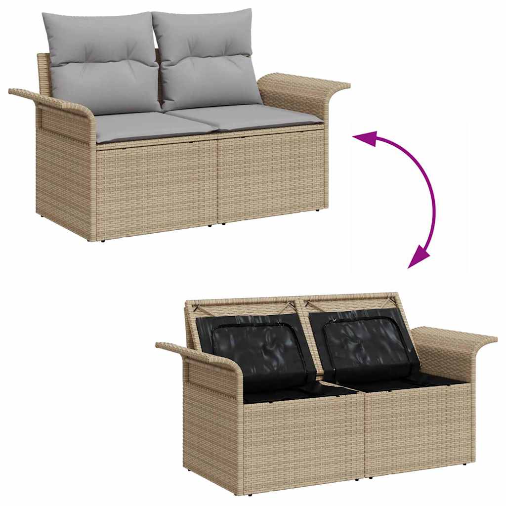 10-teilige Garten Sofa Set mit Kissen Beige Poly Rattan Akazie