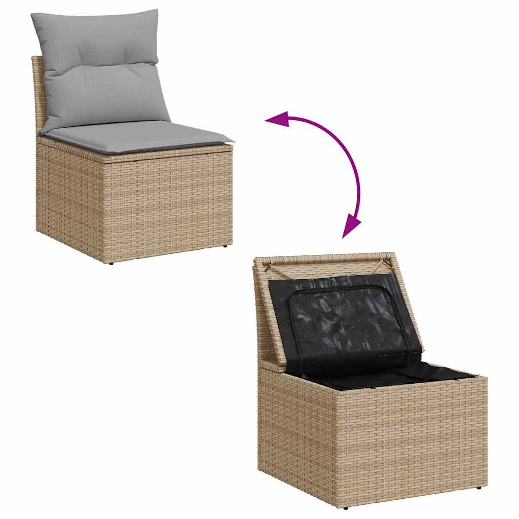 10-teilige Garten Sofa Set mit Kissen Beige Poly Rattan Akazie