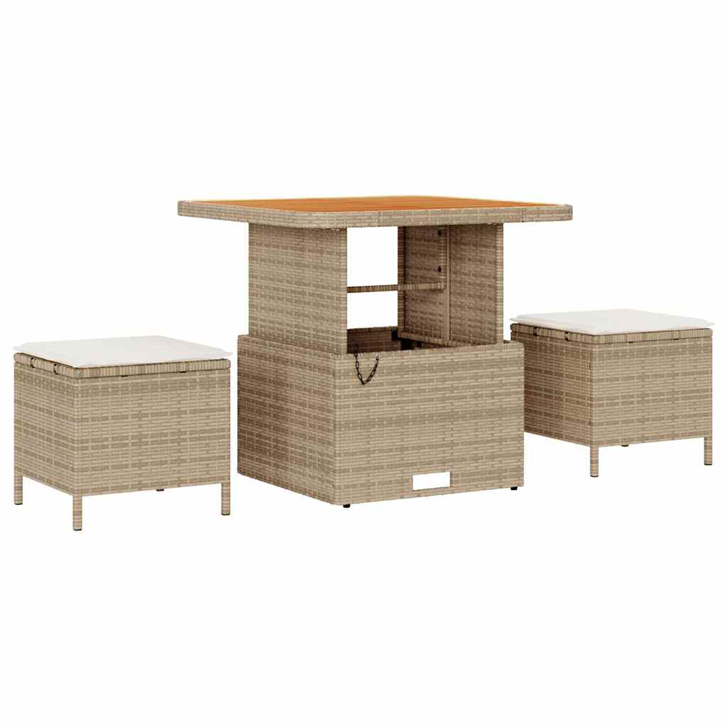 10 teiliges Garten Sofa Set mit Kissen Beige Poly Rattan Akazie