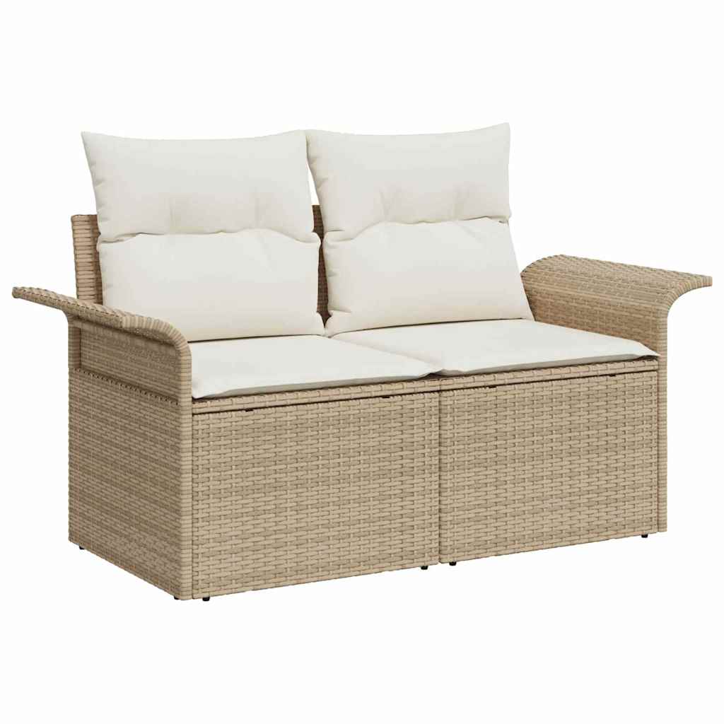 10 teiliges Garten Sofa Set mit Kissen Beige Poly Rattan Akazie