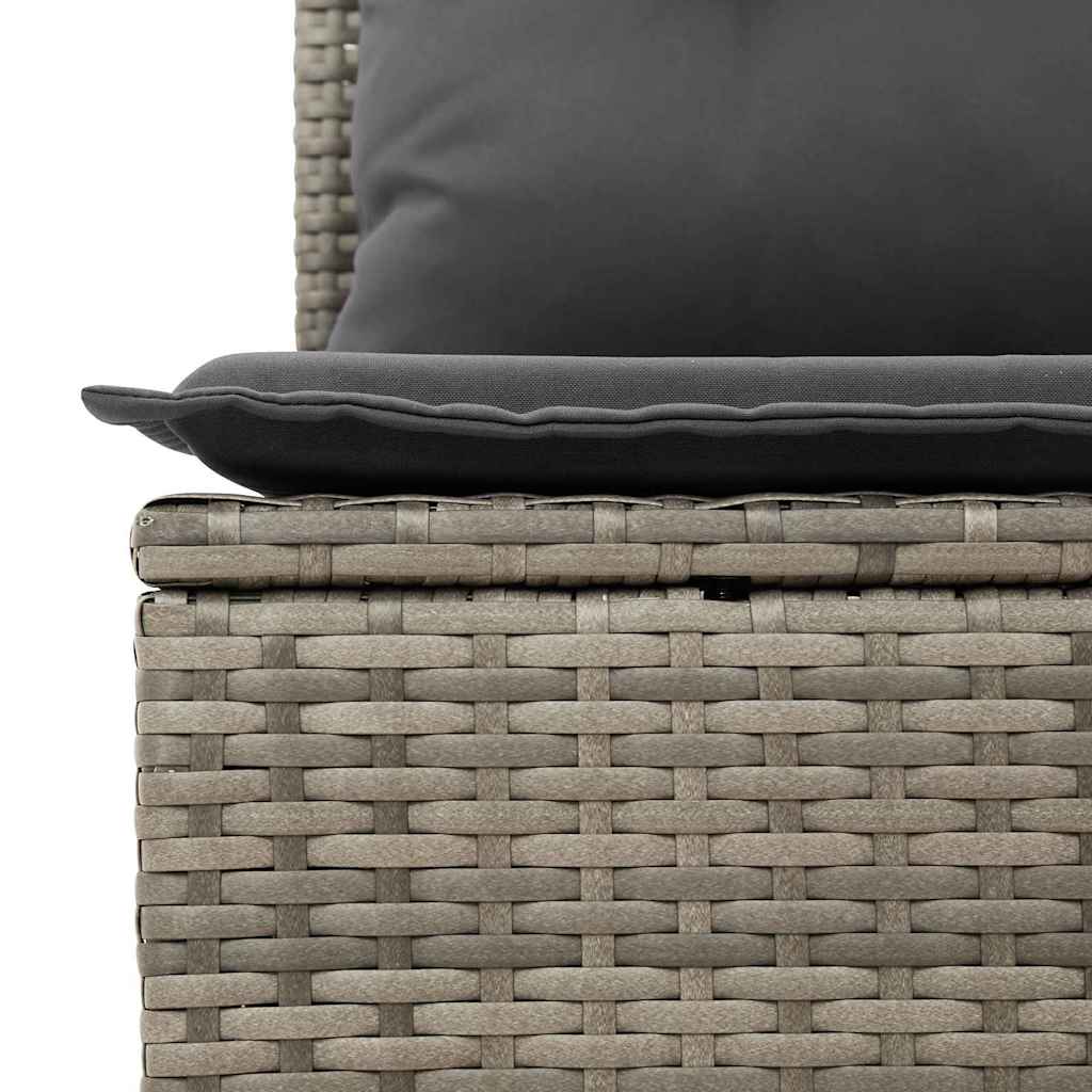 10 teiliges Garten Sofa Set mit Kissen Grau Poly Rattan Akazie