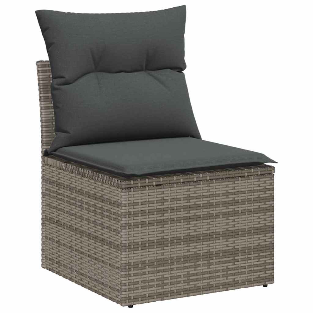 10 teiliges Garten Sofa Set mit Kissen Grau Poly Rattan Akazie