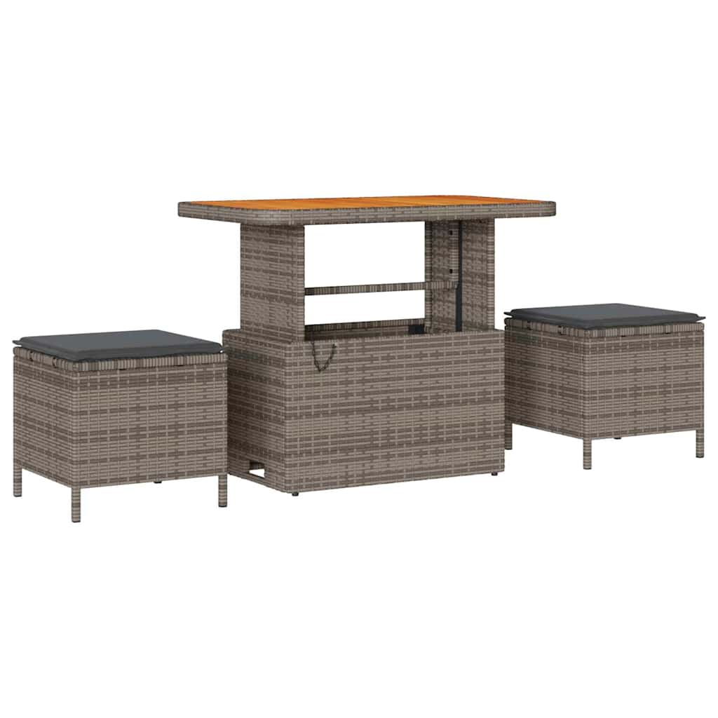 10 teiliges Garten Sofa Set mit Kissen Grau Poly Rattan Akazie