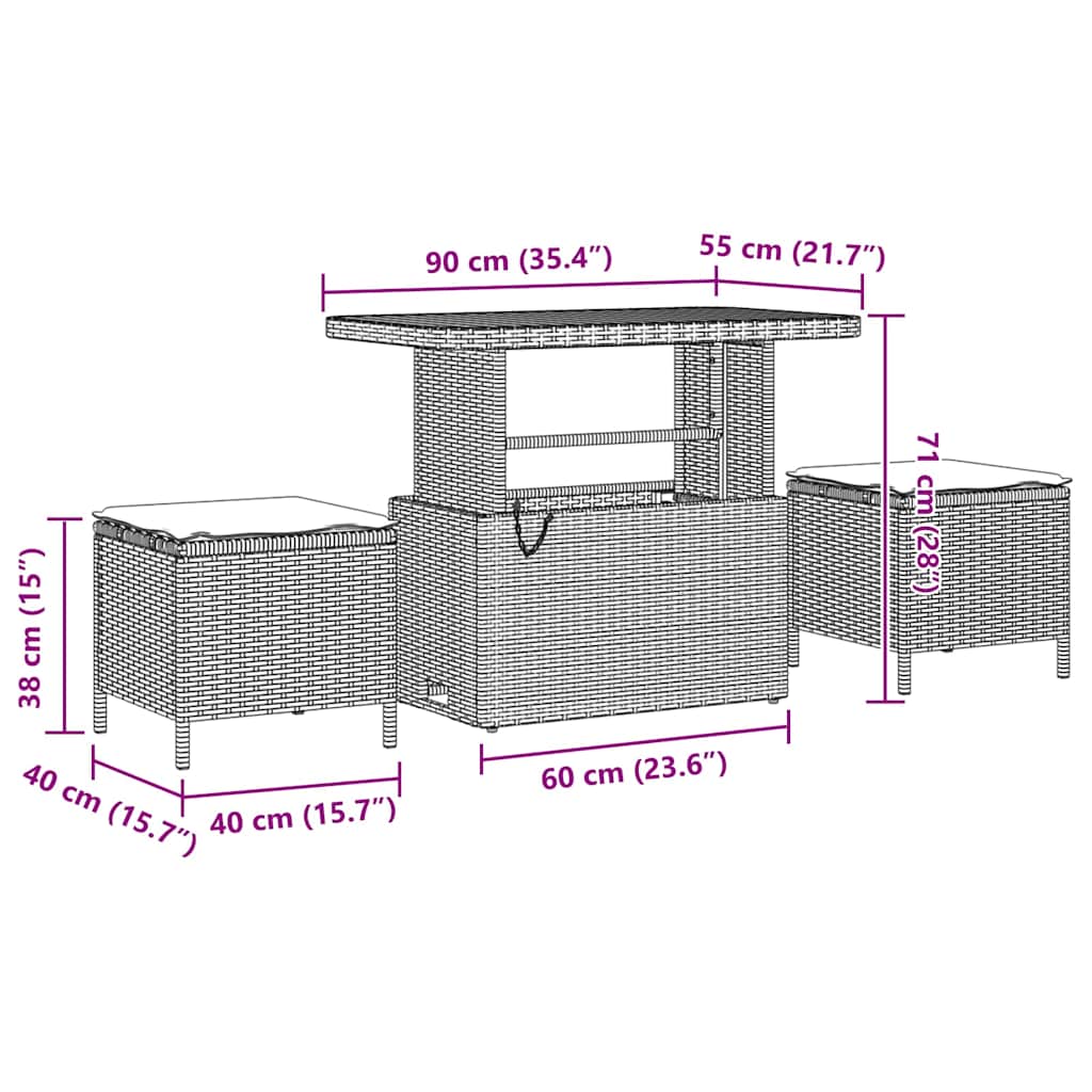 10 teiliges Garten Sofa Set mit Kissen Grau Poly Rattan Akazie