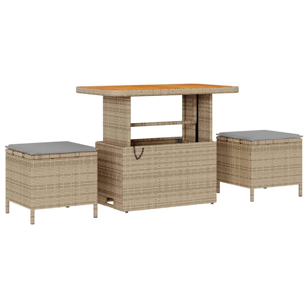 10-teilige Garten Sofa Set mit Kissen Beige Poly Rattan Akazie